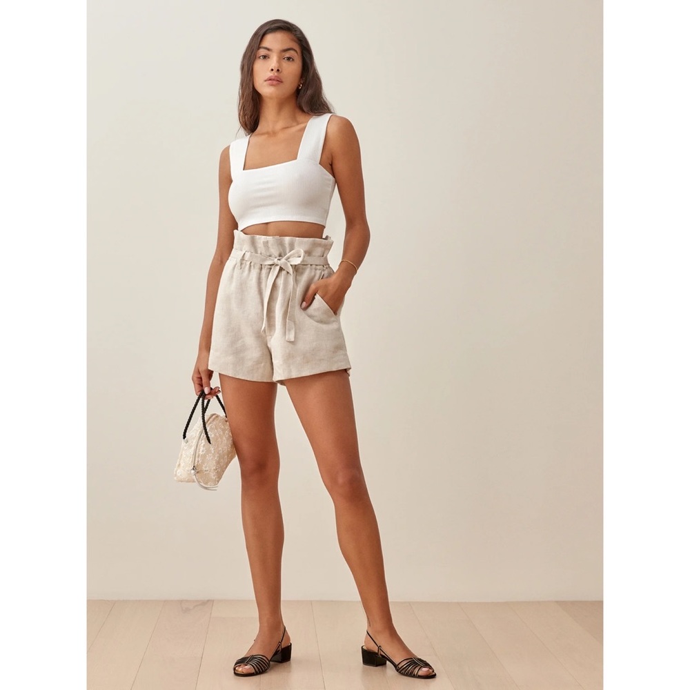 Reformation Theodore Paper Bag Linen Shorts